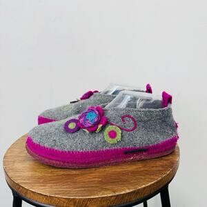 Giesswein TANGERHÜETTE Gray And Purple Floral Slippers Women’s Size 8.5